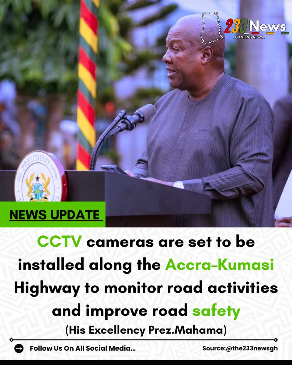 THE233NEWSGH's tweet photo. CCTV cameras are set to be installed along the Accra–Kumasi Highway to monitor road activities and improve road safety.

📌:Follow us for more news updates.

-
#the233news https://t.co/yxkbZItXpI