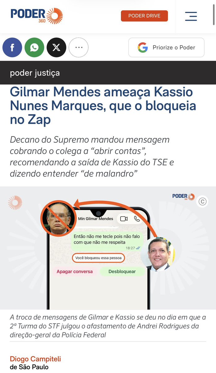 Alexmorettibr's tweet photo. Gilmar Mendes ameaçou Kassio Nunes no Whatsapp antes da sessão de hoje. 

A coisa tá feia no STF https://t.co/wvk8N7LbsV