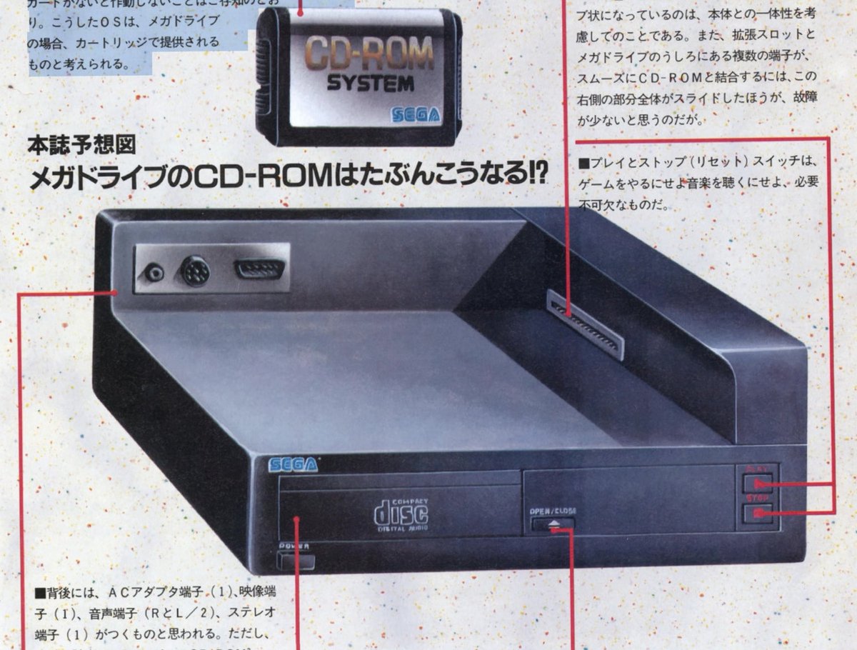 _BehindTheCode's tweet photo. Shown here is an early concept design of the Sega CD for the Sega Genesis / MegaDrive. (~Circa 1990)😎🤘

The design featured the front loading CD-Rom drive, as well as a Bootloader cartridge. This was intended to store the CD-Rom BIOS/OS as well as the Startup interface software.#Sega #Genesis #MegaDrive #retrogaming