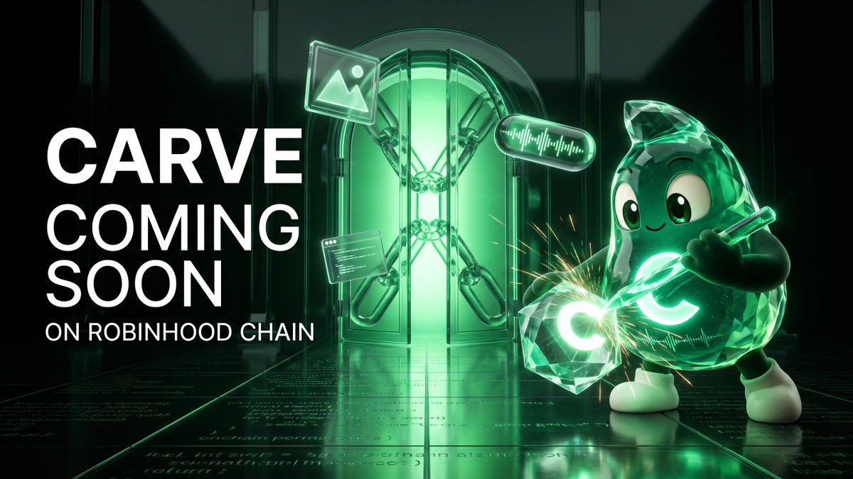 CarveOnRh's tweet photo. $CARVE is coming soon to Robinhood Chain.

Images. Sound. Websites. Stored permanently onchain.

Tokens launch on a bonding curve, then graduate to Uniswap v4.

Built for creators who want their launches to live forever. https://t.co/UTekRDf8WY
