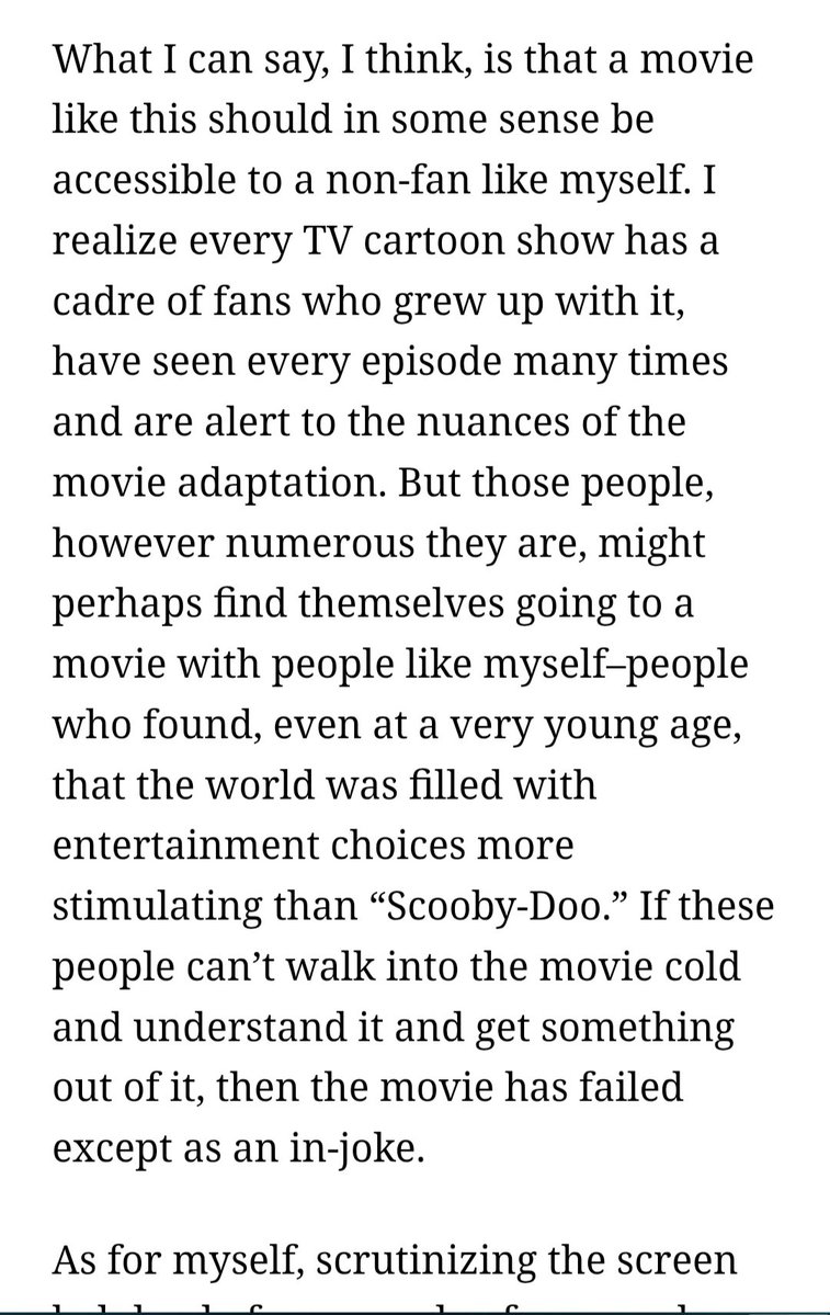 OttoPivnerBFA's tweet photo. Looked up Ebert's take on the live action Scooby Doo and it's incredible - he spends one paragraph talking about how he's unfamiliar with Scooby Doo, then promptly moves on to his usual interests https://t.co/DI8ChsLuvX