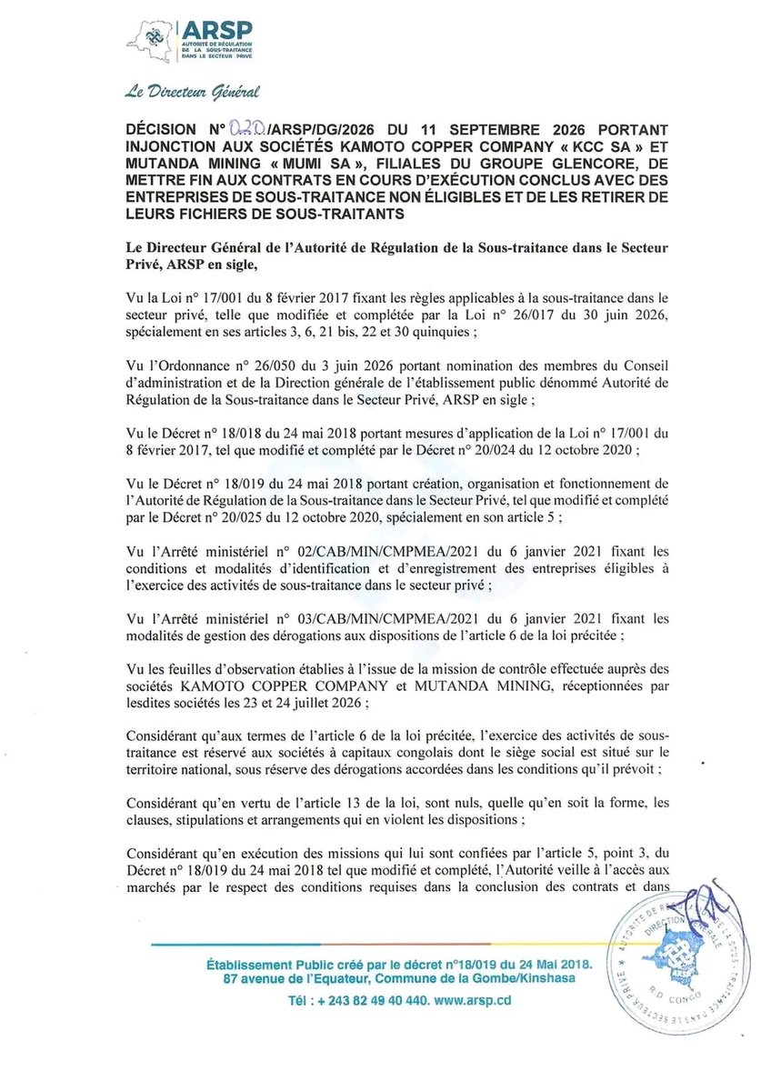 CorneilleMineur's tweet photo. La rigueur du DG @juantedbelkas dans la conduite des réformes à la tête de l'@ArspRdc mérite d’être saluée.
Ainsi, la mise en œuvre de la loi n°𝟐𝟔/𝟎𝟏𝟕 ouvre davantage la voie aux entrepreneurs congolais, longtemps écartés des opportunités liées à la sous-traitance. https://t.co/iJCLLi2uO7