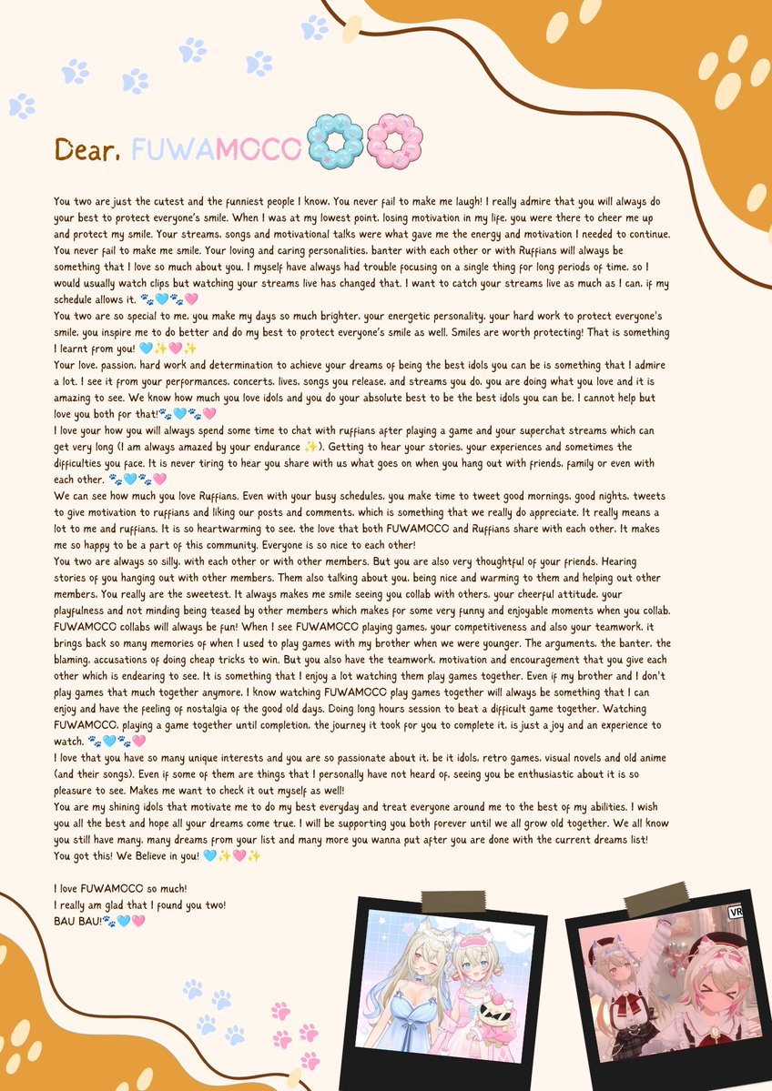 nakinaki_16's tweet photo. Good Morning #FUWAMOCO!

Fuwawa🩵, despite of what happened, you have shown how capable of a big sister you are!
Mococo🩷, you have always held your own, a strong puppy!
I wrote letters for you two to maybe motivate you both!
Speedy Recovery Mococo! 
#Mococosupport #Fuwawasupport https://t.co/cglE9iJxws