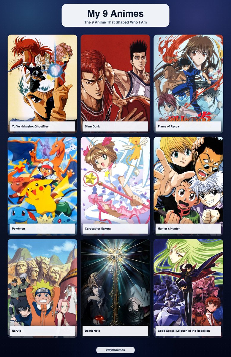 charizexx's tweet photo. anime that shaped my interests (9 is barely enough tho)~ https://t.co/CMHUUT3OGX