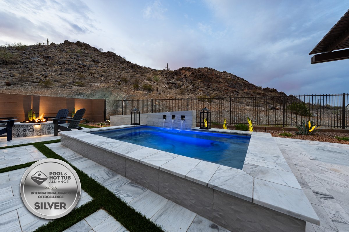calpool's tweet photo. California Pools &amp; Landscape was awarded a 2026 PHTA International Award of Excellence Silver Medal in the Standalone Spas category for this Buckeye oasis.🥈 
Congratulations to Designer Casey Risdon, Super Stephen Dreher, and everyone who helped bring this project to life. https://t.co/KmTUIWJUhb