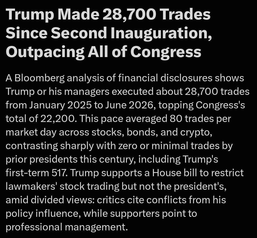 theliamnissan's tweet photo. Trump made more trades than all of congress COMBINED.
He is the most corrupt politician in American history, period. https://t.co/AGttcua0m4