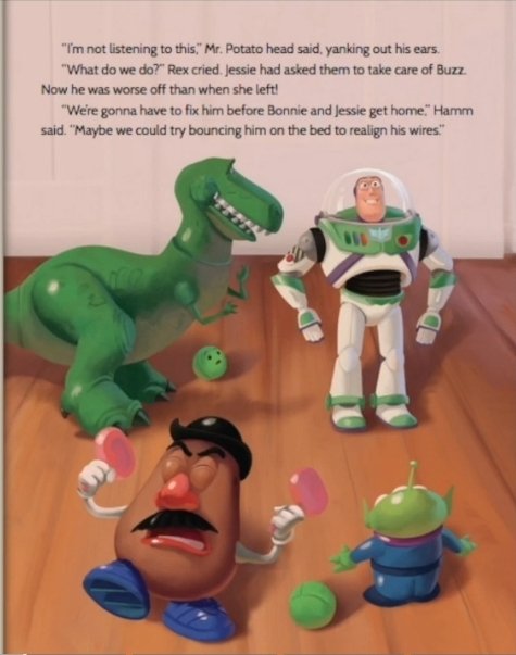 guessingdame's tweet photo. That one storybook where something was wrong with Buzz (loose wire maybe?) and the toys were panicking with the idea that Jessie would come home to see Buzz in worse shape. 

Everybody know she don't play about her spaceman. She'd go to war over that mf I'm crying 😭 https://t.co/WkHehAvaa1