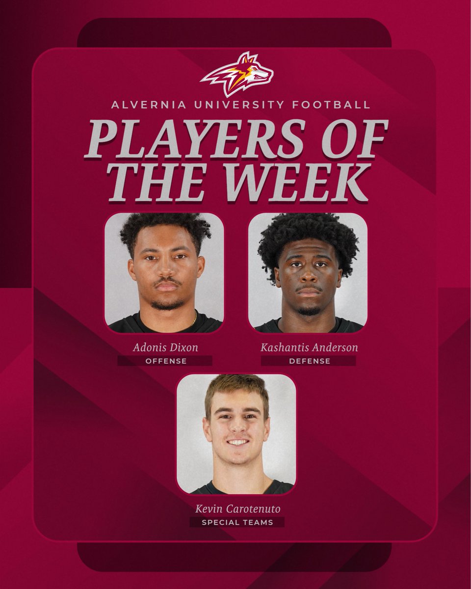 AlverniaFB's tweet photo. Congrats to our Week #2 Players of the Week! @AlverniaU @VernAthletics https://t.co/UtS4r7EyWi