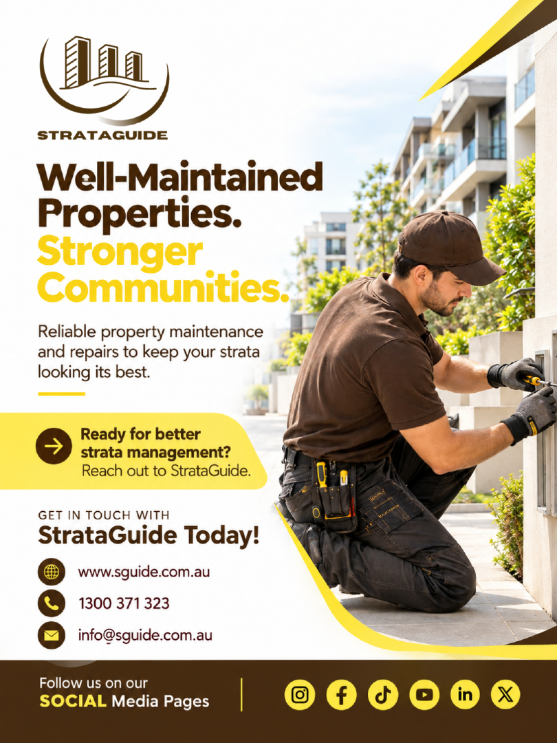 StrataGuide's tweet photo. Looking its best isn't vanity, it's the first thing a buyer, tenant or visitor notices about a building. Maintenance matters. 🌐https://t.co/QveYQmkGfo ☎️1300 371 323 #StrataMaintenance https://t.co/bhrzYEeHfF