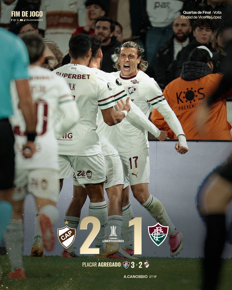FluminenseFC's tweet photo. FIM DE JOGO! Platense (2)2x1(3) Fluminense.

O #TIMEDEGUERREIROS FAZ 3 A 2 NO AGREGADO E AVANÇA ÀS SEMIFINAIS DA @LIBERTADORESBR!

É PELO NOSSO SONHO, TRICOLORES! 🇭🇺🇭🇺🇭🇺🇭🇺 https://t.co/Tva3V3DRFP