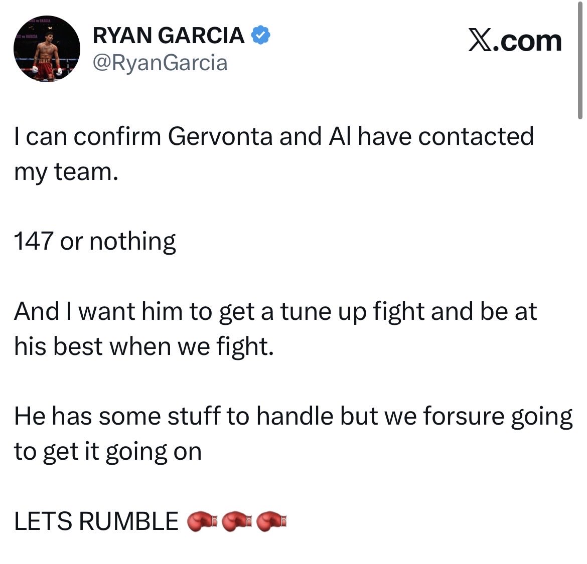 BoxingKingdom14's tweet photo. Ryan Garcia confirms Gervonta Davis and his team have reached out about a rematch❗️ https://t.co/cWPXDnUnPE