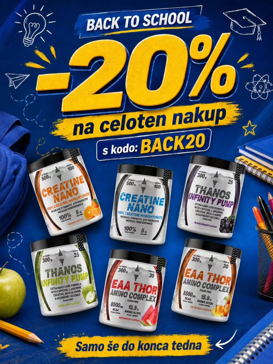 FidelaStinaw2's tweet photo. BACK TO SCHOOL SALE! Only until the end of the week: 20% off your entire purchase. Use code BACK20 at checkout. Stock up on your favorite supplements and start the new season fully prepared. Offer valid until the end of the week. https://t.co/oFelqHXEPl