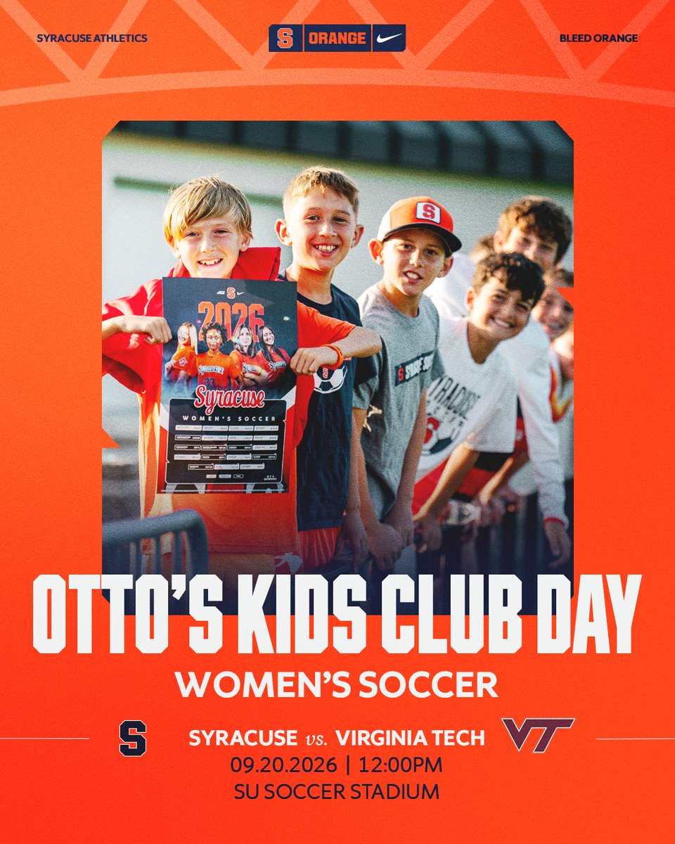 CusePromos's tweet photo. We're bringing ACC action home πβ½οΈ
@CuseWSOC hosts Virginia Tech on Sunday for Otto's Kids Club Day and the kickoff of the ACC School District Challenge!
#LetsGoOrange https://t.co/DndiL9Z0pw