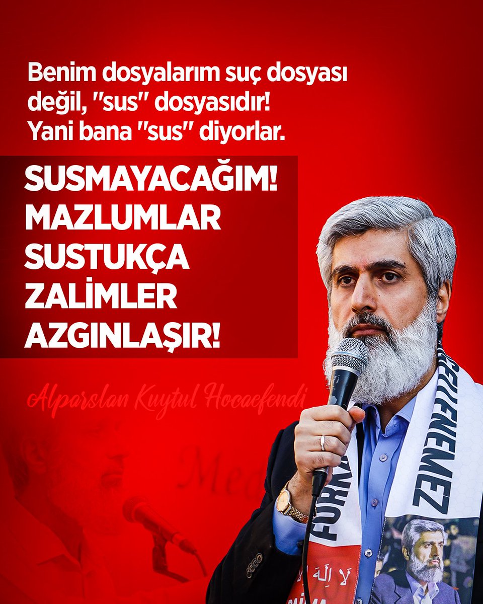 onculider_1's tweet photo. Benim dosyalarım suç dosyası değil, "sus" dosyasıdır! Yani bana "sus" diyorlar. SUSMAYACAĞIM! Mazlumlar sustukça zalimler azgınlaşır!

Xi SerbestBırakın
#FurkanaSistematikZulüm
AKPden MuhaliflereSansür https://t.co/M2hM9bdRgE