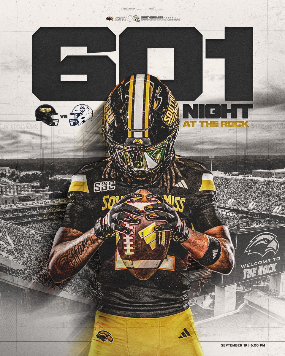 SouthernMissFB's tweet photo. It's 𝗙𝗢𝗥 𝗧𝗛𝗘 𝟲𝟬𝟭 on Saturday 🫡

Head to the link below to purchase your tickets 

🎟️ https://t.co/DTiDyi7Aox https://t.co/DdHShFyegi