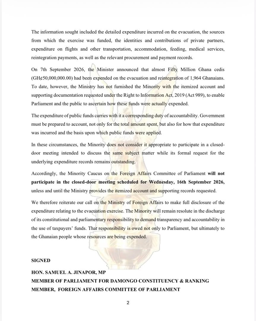 nsemfietv's tweet photo. Minority says Foreign Ministry has failed to release GH¢50m evacuation records despite RTI request
#minority #NPP2028 #smno #NsemFieTv #itispossible https://t.co/qKwEqXuBOy