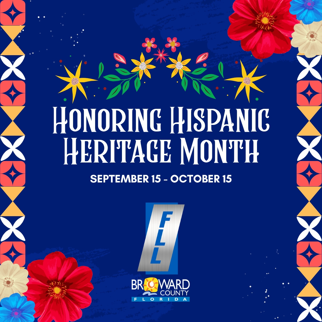 FLLFlyer's tweet photo. At #FLL, we celebrate and value the diverse Hispanic influences that enrich South Florida and contribute to the dynamic atmosphere and character our international airport community offers to travelers, guests, and employees. 🎉🌎Happy #HispanicHeritageMonth2026! 💙🌟

*FLL is a Service of the Broward County Board of County Commissioners.