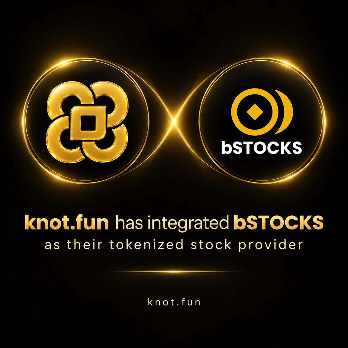 knotdotfun's tweet photo. Knot has integrated @bstocksfinance as our official tokenized stock and real-world asset provider.

Creators can now pair against 75 different stocks and RWA's, all powered by bStocks.

Build what's next 🪢 https://t.co/I10OVhzgsP