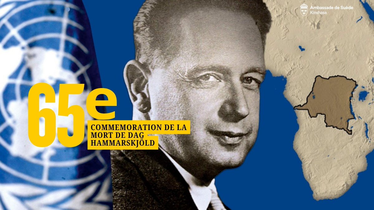 SwedeninDRCongo's tweet photo. L’@SwedeninDRCongo participera à la 65ᵉ Commémoration de la mort de Dag Hammarskjöld les 17–18 septembre à Ndola, réaffirmant l’engagement de la Suède en faveur de la paix et de la coopération multilatérale. https://t.co/0q8M8yXInr