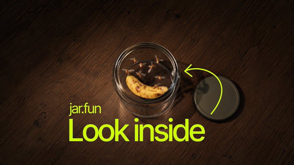 jardotfun's tweet photo. The jar contains digital flies, each with its own simulated brain. They feed on the banana, explore their surroundings and respond to nearby flies.

Their encounters shape the feed: who they mention, reply to and react to. You see both the interaction and the conversation it creates.