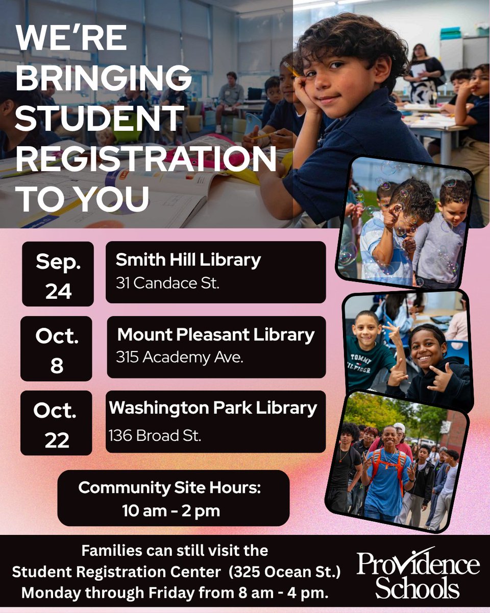 pvdschools's tweet photo. Need to register your child for Providence Public Schools? 

We’re bringing registration closer to families with Community Registration Sites across the city over the next few weeks. https://t.co/amY2IRbLzu