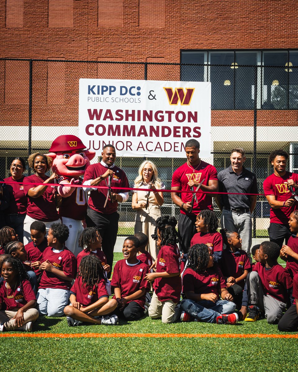AdamSchefter's tweet photo. The Commanders launched their Junior Youth Academy Pilot Program, which will provide academic support, athletic programming and mentorship opportunities to students in Washington DC. Owner Marjorie Harris and the entire rookie class celebrated the launch at KIPP DC’s Smilow Campus.