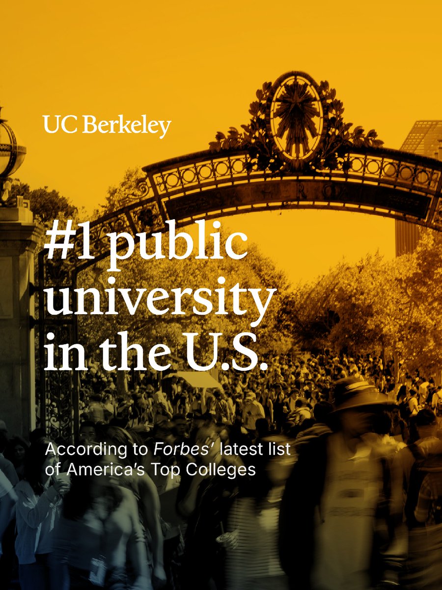 UCBerkeley's tweet photo. UC Berkeley has been named the top public university in the U.S., and No. 9 overall, according to @Forbes latest list of America's Top Colleges.
https://t.co/L0ipx5HXbL https://t.co/yiaUBjmB7S