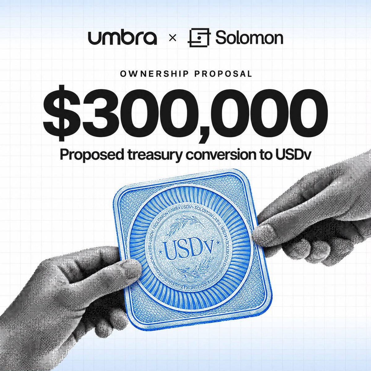 UmbraPrivacy's tweet photo. Umbra × Solomon.
A proposal is live to convert up to $300,000 of our treasury USDC into USDv, marking the first step in a broader collaboration.
@solomon_labs https://t.co/UclHlVnc8y