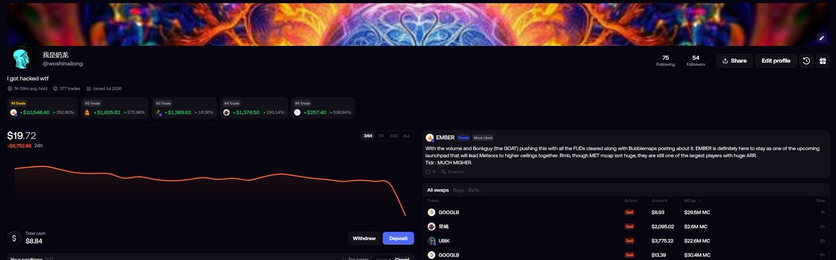 MaybePoor's tweet photo. @iruletrenches I just got hacked on my fomo man... please save me bro.
Got wiped 20k usd after managing to run it back up. https://t.co/2wINaQrS7g