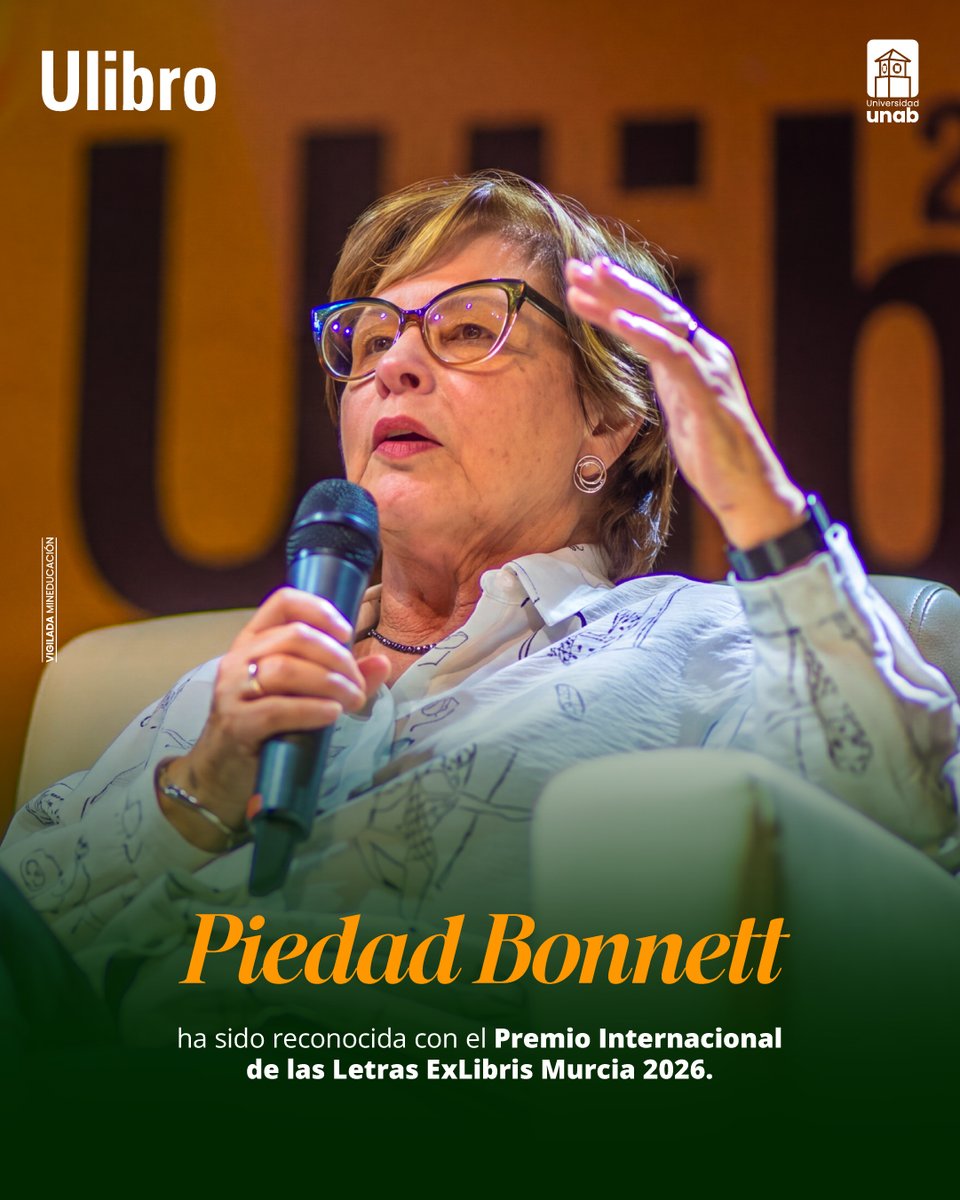 Ulibro's tweet photo. 📚🇨🇴 ¡Buenas noticias para la literatura colombiana! #PiedadBonnett, quien ha sido parte de #Ulibro en ediciones anteriores, ganó el Premio Internacional de las Letras ExLibris Murcia 2026. 💚
#Novedad #Ulibro2026 https://t.co/OTJHIYp8Kr
