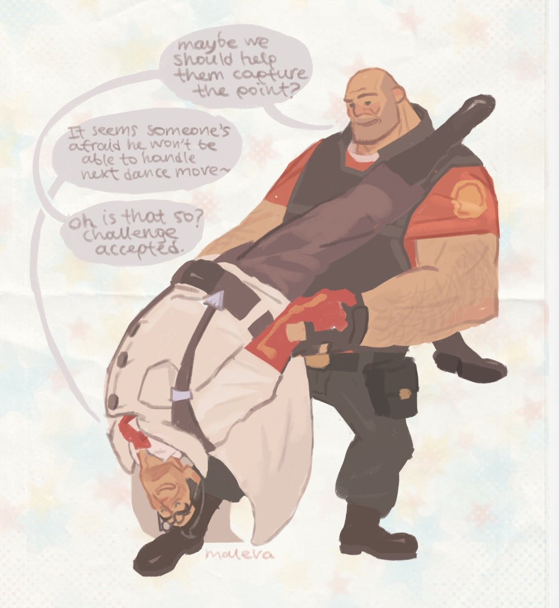 sparklesmash762's tweet photo. Draw something smart? WRONG 
draw something for hehehaha!!
(I was listening to a music and heard one with a tango intonation and thought "want to draw them like this."). 
#tf2 https://t.co/9Tp4mPxGTQ