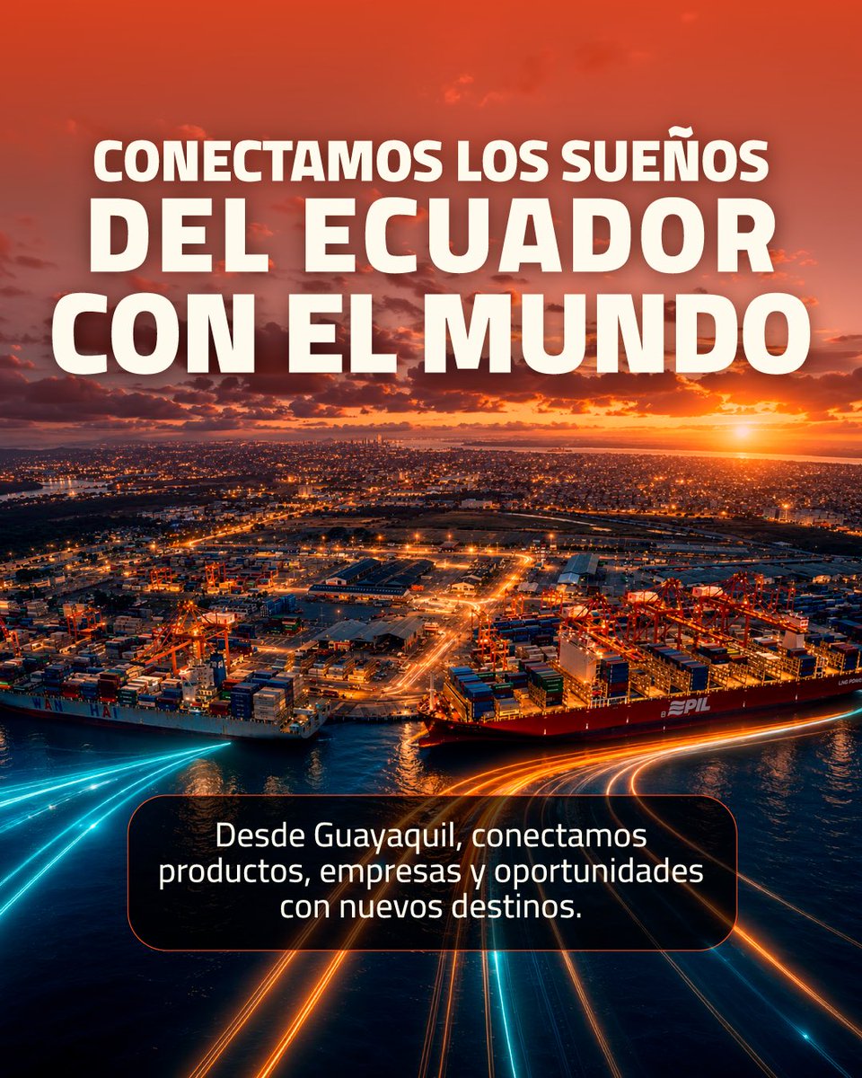 ConteconGYE's tweet photo. Cada conexión abre nuevas oportunidades. 🌎⚓️
Desde Guayaquil, en Contecon trabajamos para que productos, empresas y negocios lleguen más lejos, fortaleciendo el comercio y conectando los sueños del Ecuador con nuevos destinos.
#Contecon https://t.co/aFr9CfFURk
