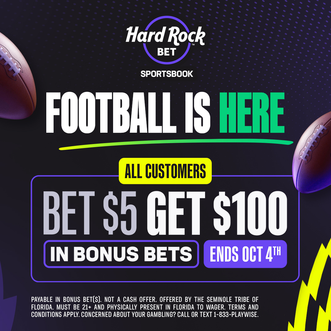 HardRockBet's tweet photo. 🚨New and Existing Customers Get $100 in Bonus Bets when you bet $5. That's how we roll.