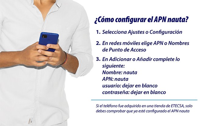 mayrelisgonzal7's tweet photo. Conoce usted cómo configurar el APN nauta?
Aquí le dejamos los pasos 👣
👇
#EtecsaConCuba 💙🇨🇺📱
#Mayabeque #CubaNoEsUnaAmenaza https://t.co/xmAlSUYpkN