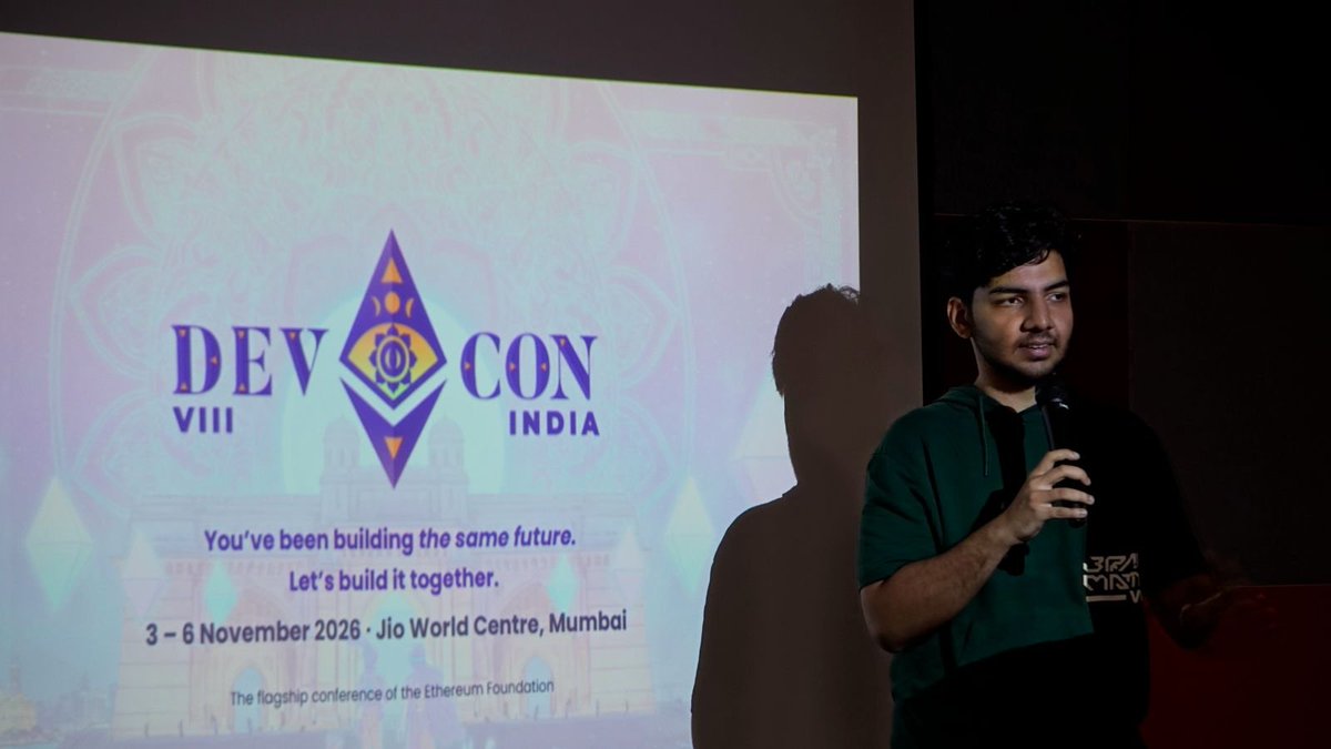 ahirgrinds's tweet photo. 150 registrations in just 12 hours, and the craziest part? 100+ people actually showed up.

No swag, no free food, no fancy incentives. They showed up for one reason: Ethereum.

Hosting the Road to Devcon — IEM Edition was an experience I genuinely didn’t expect to turn out this big. Seeing a room full of students curious about Ethereum, Web3, development and the opportunities around this ecosystem made all the work behind the scenes worth it.

Huge thanks to @singhsach1 for an incredible session and for sharing his insights with everyone. This would not have been possible without the constant support of the ETH Kolkata core team, especially @debojyotidm. And thank you @0xagnish for joining us and supporting the initiative.

A huge thanks as well to NEX Tech Club of IEM for helping us make the event happen, and especially to @DebangshuC29947  @Diptomoy20  for all the support and coordination.

But most importantly, thank you to every single person who registered, showed up, asked questions, stayed curious and made the room feel alive.

We didn’t need giveaways to fill the room. Ethereum did that.

This was just the IEM edition. More campuses, more builders, more conversations and a much bigger Road to Devcon ahead 🚀

Hope to see you all again soon. Kolkata is building 🛠️

#Ethereum #Devcon #ETHKolkata #Web3 #Blockchain #Web3India #EthereumIndia #Developers #BuildOnEthereum