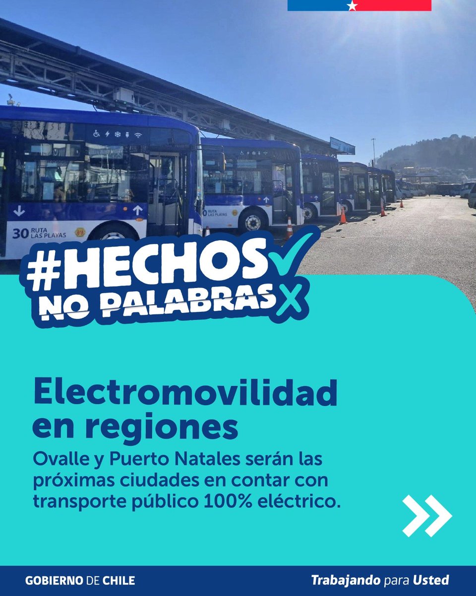 Subtrans's tweet photo. 🚌 Electromovilidad: Ovalle y Puerto Natales sumarán transporte público 100% eléctrico.
🛑 Seguridad Vial: Campaña "Tomé buenas decisiones" para prevenir siniestros estas Fiestas Patrias.
✈️ Conectividad Aérea: Extensión horaria en aeropuertos de La Serena y La Araucanía. https://t.co/hg1Erz6Hll