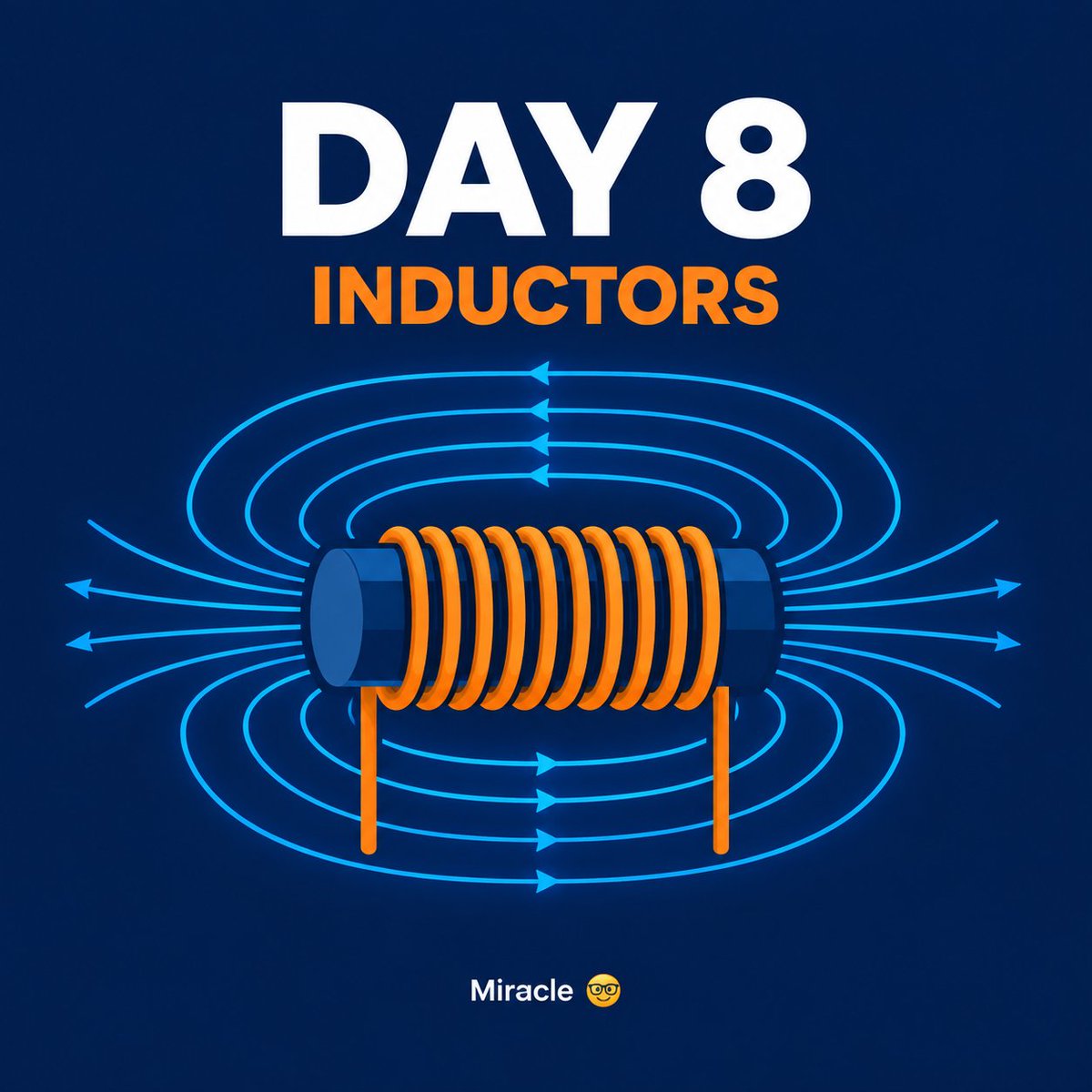 Midrex_0's tweet photo. An inductor is a coil that stores energy in a magnetic field, not charge like a capacitor.

Picture a water wheel in a pipe — it resists sudden change in flow. That's what an inductor does to current.

Day 8, learning Mechatronics + AI from zero. #mechatronics #buildinginpublic https://t.co/URk4QHygyd