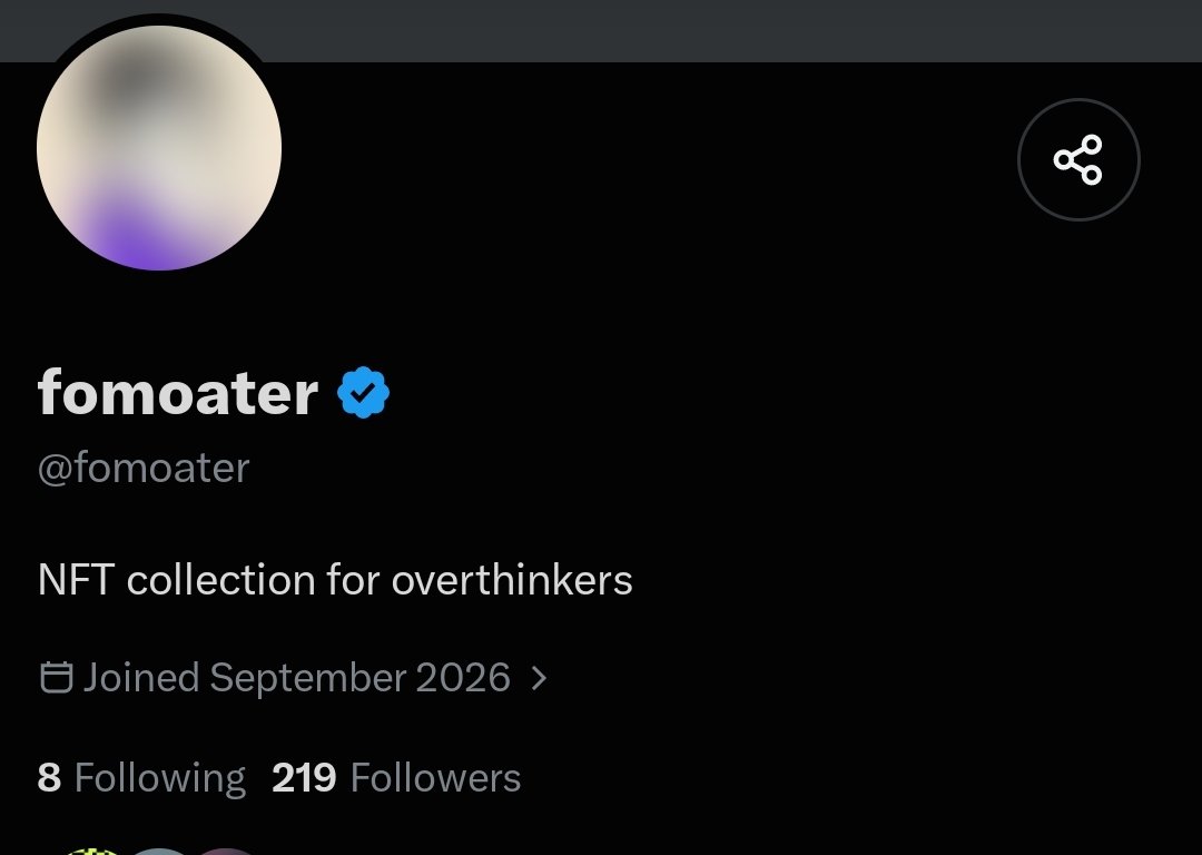 Demmyweb3's tweet photo. Early NFT Find

Introducing - @fomoater 

. Joined - Sep. 2026
. Followers - 219 (so early)
. Mint details - TBD

Follow and stay positioned.

Early bird always wins. https://t.co/rj3YI5UbOl