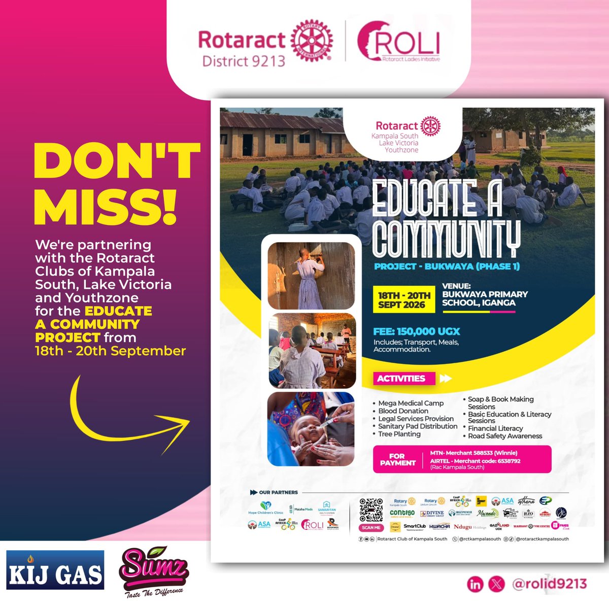 Rolid9213_'s tweet photo. 🌟 Educate. Empower. Impact. 🌟
Join us for the Educate a Community Project – Bukwaya Phase I, 18th–20th September 2026. Together, let’s make a difference! 💙🤝

#ROLIWAY
#ROLIIMPACT
#Rotaractlegacy https://t.co/KGd1nHzWI8