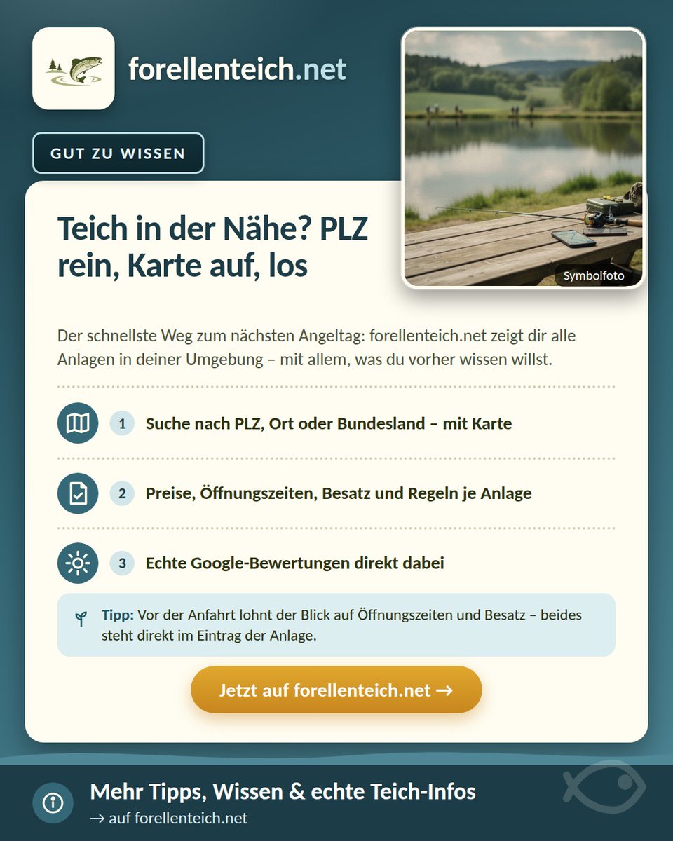 forellenteich's tweet photo. 💡 Nächster Forellenteich? PLZ rein, Karte auf, los – mit Preisen, Besatz &amp; echten Bewertungen 👉 https://t.co/LoyYzpJhm9
#forellenteich #angeln #verzeichnis https://t.co/vnaP6MFFrt