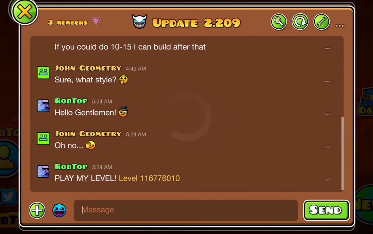 FurriousGD's tweet photo. This is actually surreal... There are a lot of concerns about child safety in Geometry Dash and instead of going into direction of protecting children, what does Rob do? Adds a functioning real-time chat system. You can't defend this guy atp 😭🙏 https://t.co/aRwFpFEKY8