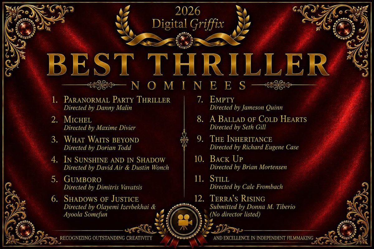 RealJamesQuinn's tweet photo. Thank you to the Digital Griffix Film Festival for these 4 nominations for EMPTY at your festival in Montreal Canada. We are honored. 🎬 @EmptyShortFilm @JmqPictures https://t.co/0qCoogzyfw