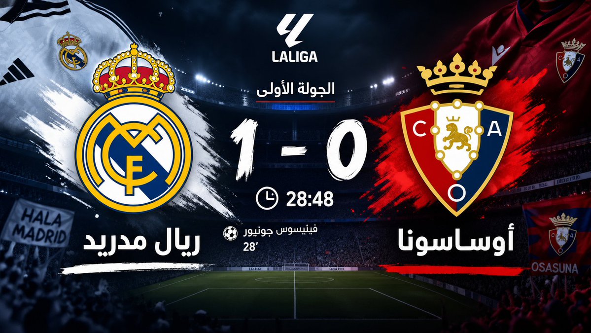 CarWorlddz's tweet photo. 🔥  الشوط الأول

ريال مدريد 1️⃣🆚0️⃣ أوساسونا

⚽️ فينيسيوس جونيور 28’

الميرينغي متقدم بهدف نظيف حتى الآن. 🤍

#ريال_مدريد #أوساسونا #LaLiga #HalaMadrid https://t.co/U2YBuyZMXk