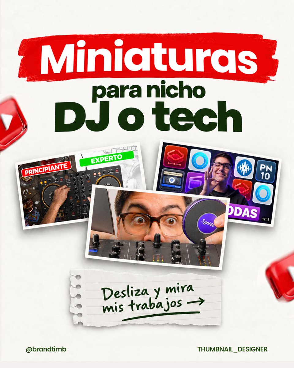 Brandtimb's tweet photo. Miniaturas para YouTube que diseñamos para DJ Nach 🎧

Thumbnail design para un canal de DJ, música y tecnología: concepto claro, jerarquía visual y foco en el clic.

Trabajo como diseñador de miniaturas para creadores y marcas.
#ThumbnailDesign #YouTube https://t.co/mL6WvmevjH