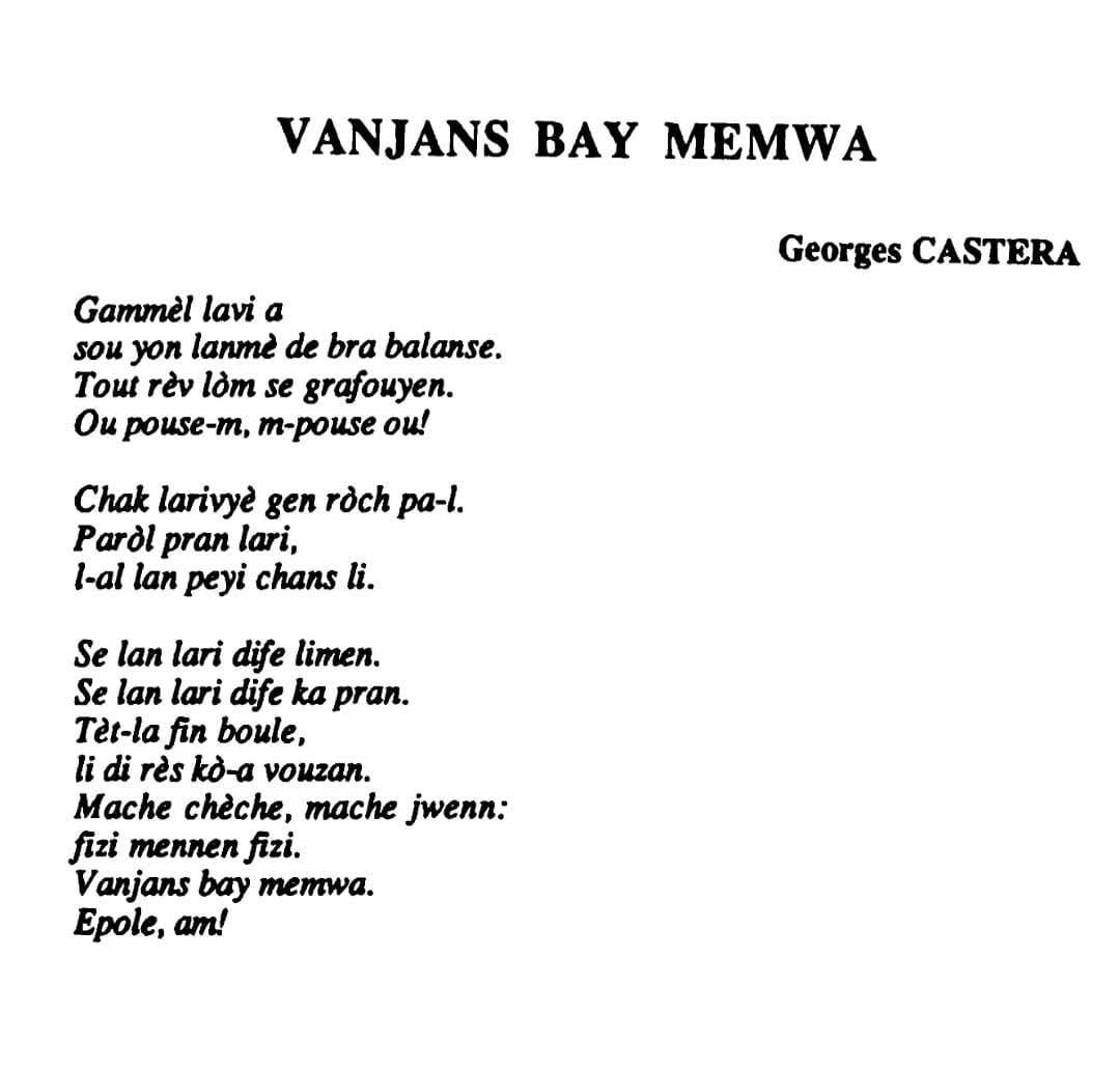 MINGOLOVE's tweet photo. Georges Castera : Vanjans Bay Memwa https://t.co/HwH468iarS