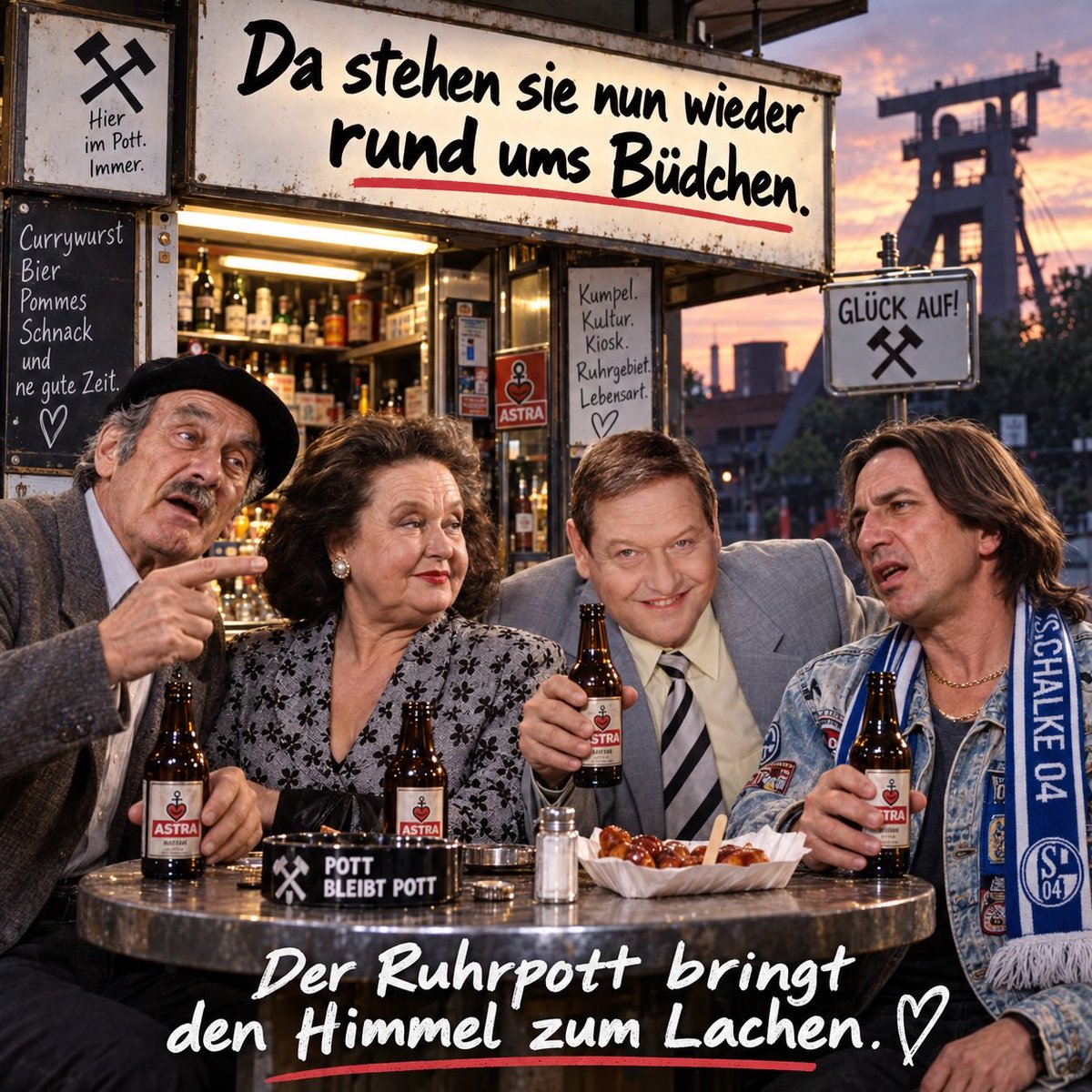 RCRaven1's tweet photo. Da stehen sie nun wieder rund ums Büdchen.
Currywurst auf der Pappe, Bier in der Hand.

Der Diether erzählt irgendeinen Blödsinn.
Tana verdreht die Augen.
Jürgen steht dabei.
Und heute ist der Ralf dazugekommen.

Wahrscheinlich hat er noch nicht einmal richtig „Tach“ gesagt, bevor die erste Diskussion losging.

Irgendwo da oben muss es inzwischen ein kleines Stück Ruhrgebiet geben. Mit Büdchen, Currywurst, Fußball, viel zu lauten Geschichten und Menschen, die nie viele Worte brauchten, um etwas zu sagen.

Heute ist der Pott ein bisschen leiser geworden.

Dafür bringt er jetzt den Himmel zum Lachen.

Mach et gut, Ralf.

Glück auf.