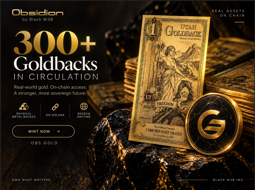 obsidianRWA's tweet photo. BREAKING: 300+ Goldbacks now live on @solana.

→ 1:1 physical gold backing
→ Alpine Gold Exchange vaulted
→ 24/7 instant settlement
The gold standard, rebuilt on-chain.

Just use Obsidian: https://t.co/JvY8Z1MtYi https://t.co/3fQBFG9n0c