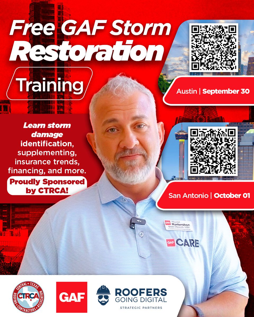 CTRCA_tx's tweet photo. Central Texas Roofers, Don’t Miss This 🏠

🔗 Austin Registration: https://t.co/GmEpFQvqTD 

🔗 San Antonio Registration: https://t.co/F91WA1uMOm 

#CTRCA #RCAT #ContractorAssociation #RoofingContractors #CentralTX https://t.co/8ZzdIHA7P5