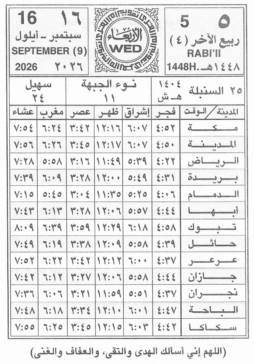ttodayh's tweet photo. 🗓 الأربعاء 
{٥} ربيع الآخر{٤}/١٤٤٨هـ
{16} سبتمبر {9}/2026
متبقي على :

#الراتب 🔻 11
#حساب_المواطن🔻25
#الضمان🔻15
#حافز🔻19
#الدعم_السكني🔻8
#التقاعد🔻15
#التاهيل🔻11
#ساند #التامينات🔻15
#الدعم_الزراعي🔻22 https://t.co/TyO6NXjxBw