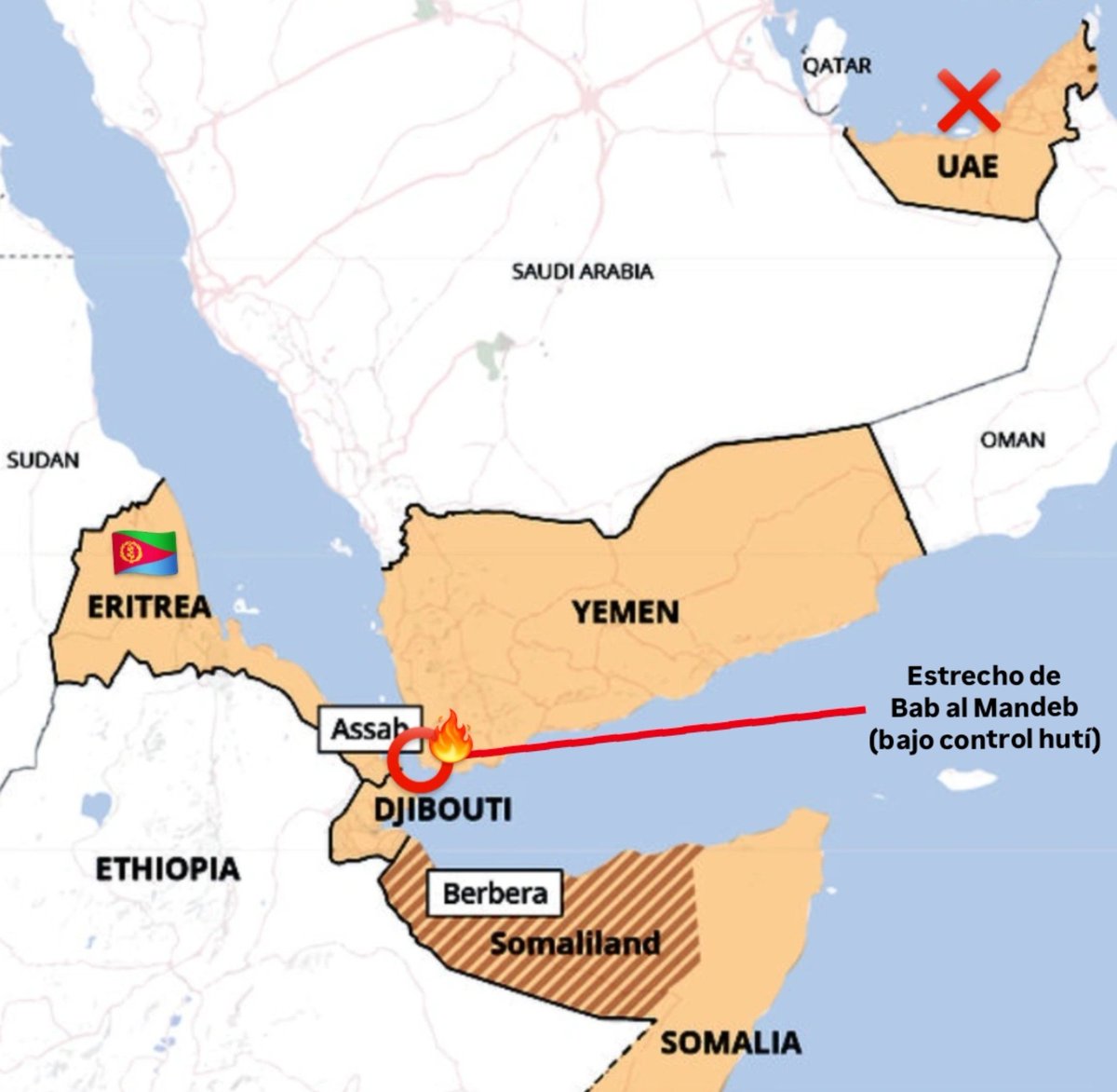 NestorSiurana's tweet photo. La región más candente del momento, el Cuerno de África.

Atención porque Eritrea ha anunciado que ha cortado sus relaciones con los Emiratos Árabes Unidos.

Eritrea afirma que Emiratos Árabes, Israel y Etiopía, actúan en conjunto unos con otros buscando la colonización de puertos en África.

También han roto las relaciones con Israel.

Además, elogian a Sudán y Argelia por romper relaciones con ellos. A su vez, aplaudió a Yibuti por cancelar la presencia de los Emiratos Árabes en sus puertos.